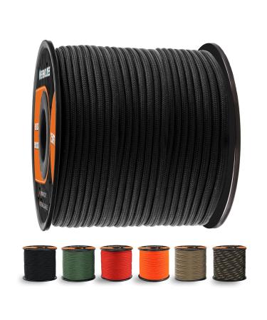 650lb Paracord/Parachute Cord - 9 Strand Paracord Rope - 100', 200' Spools of Parachute Cord, Type III Paracord for Camping, Hiking and Survival Black 100 Feet