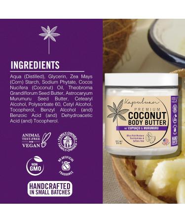 Coconut Body Butter for Women | Hydrating Body Cream with Pure Coconut Oil Cupua u & Murumuru for Dry Skin - Buy Online on GoSupps.com
