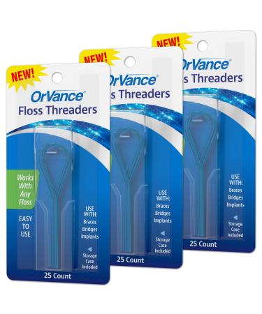 OrVance Floss Threaders Dental Floss Threaders to Deep Clean Braces Bridges and Implants Easy and Effective - 25 count (Pack of 3)