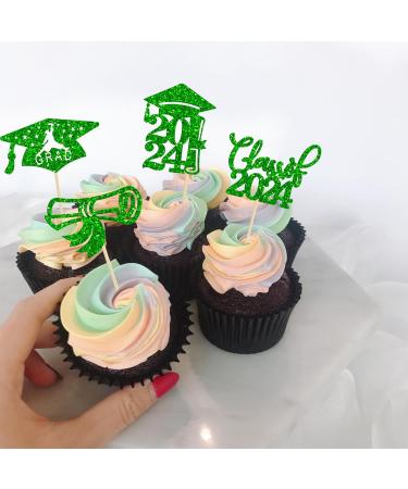 24Pcs 2024 Graduation Cupcake Toppers Glitter Congrats Grad 2024 Diploma Cap Cupcake Picks Class of 2024 Graduation Cake Decorations for 2024 Graduation Party Cake Decorations Green Style 4 Green - Buy Online on GoSupps.com