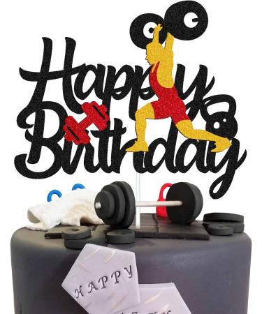 Weightlifting Cake Topper Happy Birthday Sign Cake Decorations for Men Boy Weight Lifting Gym Fitness Themed Birthday Party Supplies Black Glitter Decor - Buy Online on GoSupps.com