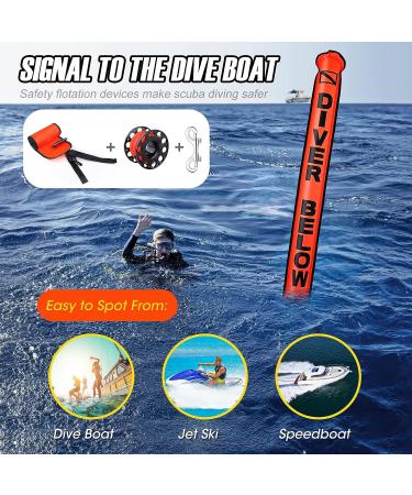 6ft Hi-Visibility Surface Marker Buoy Set for Scuba Diving | Safety Sausage with Finger Spool Reel and Snap Kit - Red - Buy Online on GoSupps.com