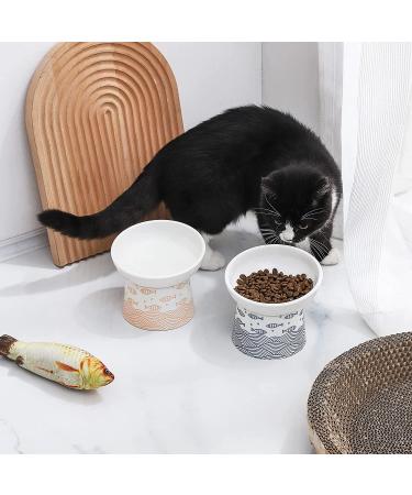 Tamaykim Ceramic Tilted Raised Cat Bowls Set - 8 oz Food and Water Dishes for Kitties - Porcelain Elevated Pet Dish, Set of 2 Orange & Blue - Buy Online on GoSupps.com