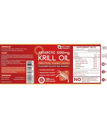 NATURE TARGET Krill Oil 1200mg with Omega-3 EPA & DHA with Astaxanthin Phospholipids & Choline - Supports Heart Brain Join Health Non-GMO Gluten Free 120 Softgels (60 Servings) 120 Count (Pack of 1) - Buy Online on GoSupps.com