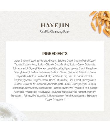 HAYEJIN RiceFila Cleansing Foam - Rice Water Face Wash with Ceramides & 6 Peptides - Gentle Moisturizing Foaming Facial Cleanser - Vegan & Hypoallergenic Korean Skincare 3.38 fl oz - Buy Online on GoSupps.com
