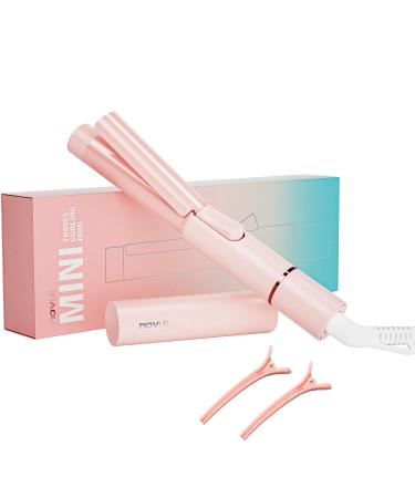 NOVUS Mini Curling Iron for Short Hair Travel Curling Iron Dual Voltage Ceramic Small Curling Wand Barrel Hair Curling Iron 1 Inch Heat-Up Fast Pink Portable Hair Curler