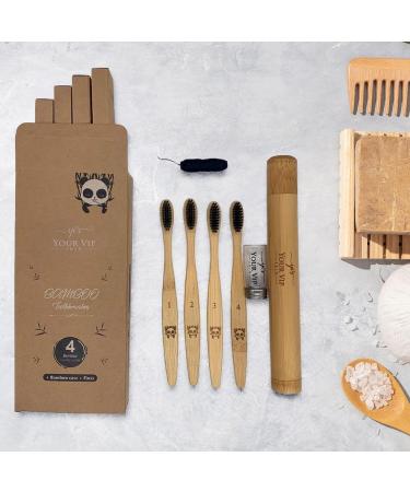 Your VIP Skin 4x Bamboo Toothbrush Set - Eco-Friendly Soft Wooden Brushes for a Sustainable Smile - Buy Online on GoSupps.com