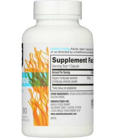 365 by Whole Foods Market Cordyceps Mushroom Vegan Capsules 500mg 90 Count 90 Count (Pack of 1) - Buy Online on GoSupps.com