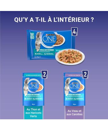PURINA ONE Indoor Cat Tapered in Sauce Assorted Flavors Veal and Tuna Meal Bags for Adult Cats 4x85g | Pack of 12 - Buy Online on GoSupps.com