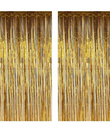Twinkle Star 2 Pack Photo Booth Backdrop Metallic Tinsel Foil Fringe Curtains Environmental Background for Birthday Wedding Party Christmas Decorations (Gold) *Gold