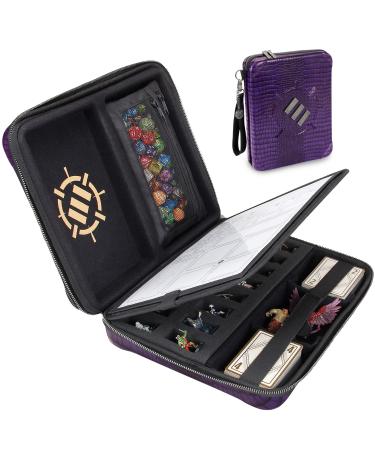 ENHANCE Collector's Edition RPG Organizer Case - DND Binder with Built-in Character Sheet Holder and Erasable Scribe Panel, Dice Rolling Area, Removable Pen Pouch, Miniature Foam Tray (Dragon Purple)
