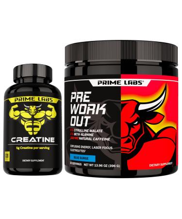 Prime Labs Creatine Monohydrate Capsules + Pre Workout Powder Supplement