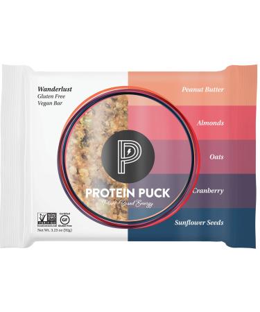 Protein Puck Plant Based Bars | Snacks with 16 grams of Vegan Protein | Gluten Free, Non Dairy, Kosher Certified Non GMO Premium Healthy Bars | Wanderlust, Case of 16