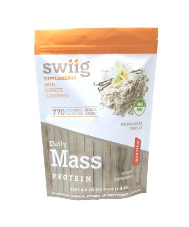 swiig Mass Builder Protein Powder Madagascar Vanilla No GMO Ingredients No Artificial Flavors Colors or Sweeteners No Fillers 3.3 Pound Bag Vanilla 3.3 Pound