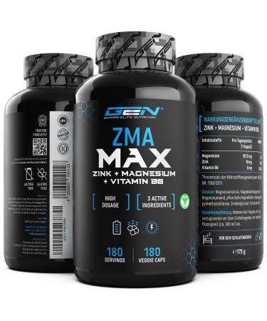 ZMA max - 180 capsules - extra high -dose - zinc + magnesium + vitamin B6 - Premium: with 3 magnesium compounds - laboratory test - vegan - Buy Online on GoSupps.com