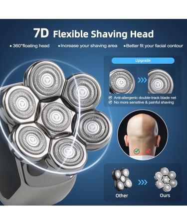 Qhecomce Head Shavers for Men 6-in-1 Elctric Razor for Bald Men 7D Wet/Dry Cordless Men's Electric Shaver Waterproof Grooming Kit - Wireless and Type-C Charging (Black&Silver) - Buy Online on GoSupps.com