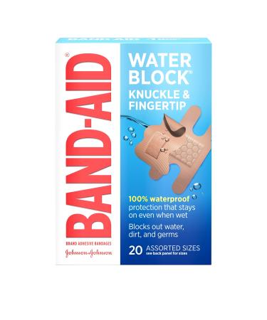 Band-Aid Brand Water Block Waterproof Adhesive Bandages for Minor Cuts and Scrapes Fingertip and Knuckle 20 ct (Pack of 6)