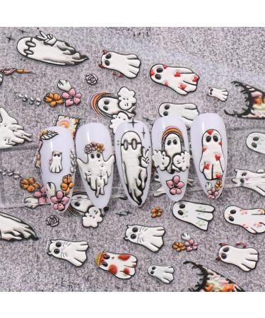 JMEOWIO 3D Embossed Halloween Nail Art Stickers Decals Self-Adhesive 5D Cute Ghost Nail Supplies Nail Art Design Decoration Accessories 4 Sheets - Buy Online on GoSupps.com