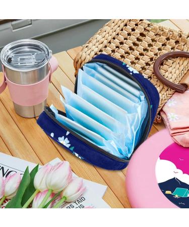 Stylish Menstruation Pad Bag with Zipper - Floral Napkin & Tampon Bag for Women & Girls - Light Blue & Royal Blue Design - Buy Online on GoSupps.com