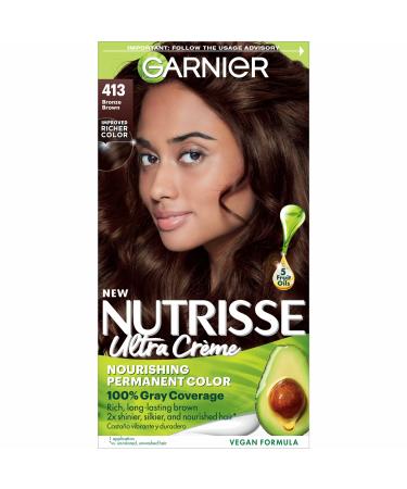 Garnier Hair Color Nutrisse Nourishing Creme 413 Bronze Brown (Bronze Sugar) Permanent Hair Dye 1 Count (Packaging May Vary)