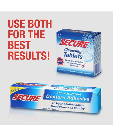 Secure Denture Cleansing Tablets - 32 Tabs | Effective & Gentle Cleaning - Buy Online on GoSupps.com