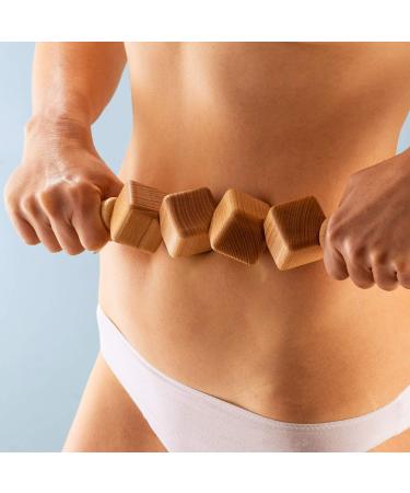 Ribnican Anti-Cellulite Massager - Wood Handle Roller with 4 Cubes for Maderotherapy - 40cm | International Shipping - Buy Online on GoSupps.com