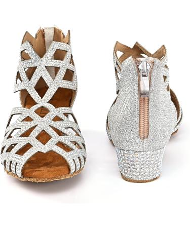 WUAILIM Women's Rhinestone Ballroom Dance Shoes - Latin Salsa Bachata Practice Performance Dancer Shoes 6 - Glitter Silver 1.5 Inch Heels - Buy Online on GoSupps.com