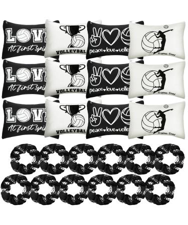 24 Pcs Volleyball Cosmetic Bag and Sport Hair Scrunchies  Volleyball Travel Pouch Canvas Makeup Bags Volleyball Hair Ties Elastic Hair Bands Ponytail Holders for Women Team Gifts (Novelty Style)