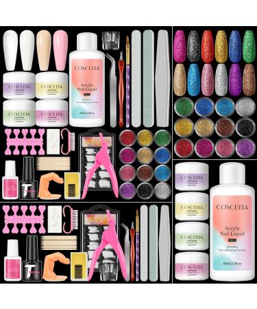 Acrylic Nail Kit with Everything for Beginners Professional Nail Kit Acrylic Set 12pcs Glitter Decoration Powder False Nail Tips Nail Art Tools Complete Nail Kit Gifts DIY