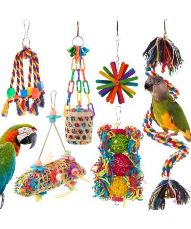 RLRICH Bird Colorful Chewing Toys Parrot Foraging Shredder Toys Shred Hanging Foraging Toys,Comfy Perch Parrot Toys for Rope Bungee Bird Toy 6 PACK