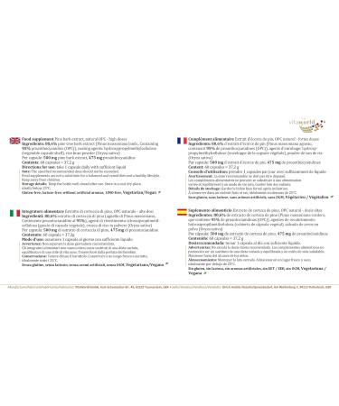 Vita World Pine Bark Extract 500mg OPC proanthocyanidins high dose oligomeric 60 capsules Made in Germany - Buy Online on GoSupps.com