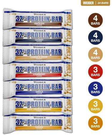 Buy Weider 32% Protein Bars - 60g Mix Box of 24 Chocolate-Coated Protein Bars | Best International Shipping - Buy Online on GoSupps.com