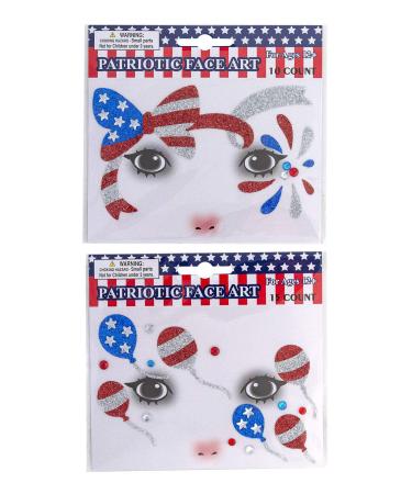 Sister Novelties Temporary Tattoos for Face Patriotic Celebration (2pk)  Temporary Tattoos for Women and Men  Fake Tattoos  4th of July Decorations  Patriotic Decorations  Face Tattoos (Set2)