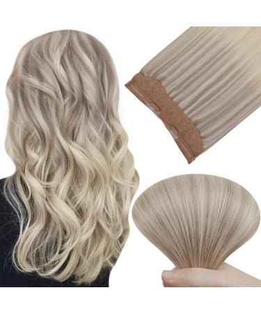 Easyouth Wire Human Hair Extensions Blonde Balayage Hair Wire Extensions Real Hair Ombre Fish Line Hair Extensions Blonde Remy Wire Hair 12 Inch 70g 12 Inch 1-Wire #18/22/60(#Nordic)