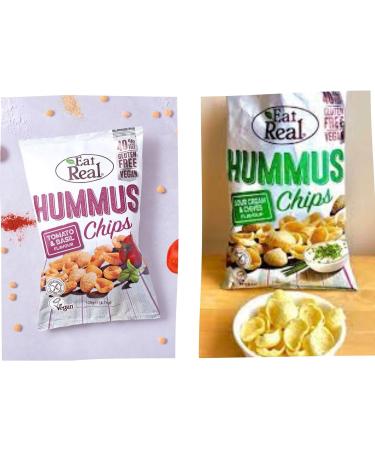 Eat Real Crisps Multipack - Hummus Chips Sour Cream & Chives and Tomato & Basil (3x25g Single Bag each) Bundled By The Great British Kitchen | Healthy Snacks for Adults - Buy Online on GoSupps.com