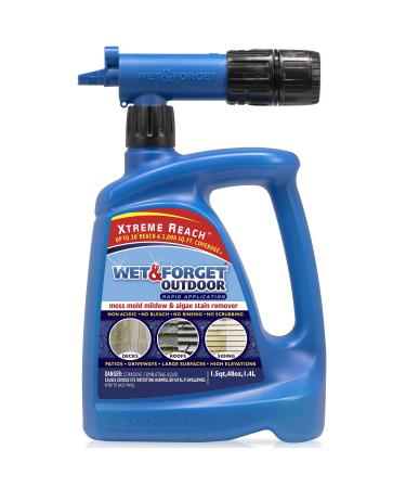Wet & Forget Outdoor Moss, Mold, Mildew, & Algae Stain Remover Multi-Surface Cleaner, Xtreme Reach Hose End, 48 Fluid Ounces