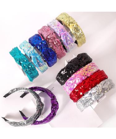 Candgirl Boho Knotted Headbands 12Pcs - Wide Fashion Hair Bands for Women & Girls | Glitter Sequin, Elastic Hair Accessories - Buy Online on GoSupps.com
