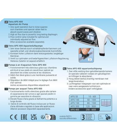Tetra APS 400 Aquarium Air Pump - Quiet Diaphragm Pump for 250-600 L Aquariums - International Shipping Available - Buy Online on GoSupps.com