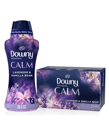 Downy Infusions Dryer Sheets Laundry Fabric Softener, Calm, Lavender & Vanilla Bean, 200 Count and Downy Infusions Laundry Scent Booster Beads for Washer, Calm, Lavender & Vanilla Bean, 26.5 oz Dryer Sheets and Scent Boost