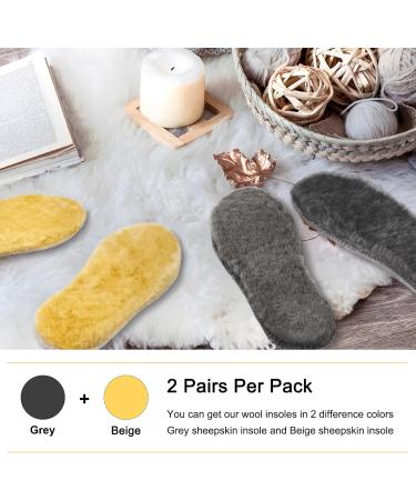 Buy LARGERED 2 Pairs Sheepskin Insoles - 17MM Thick Winter Warm Wool Inserts for Men & Women - Cozy Fluffy Fleece Replacement Soles - EU45/12US 14 - Cream & Grey - Buy Online on GoSupps.com