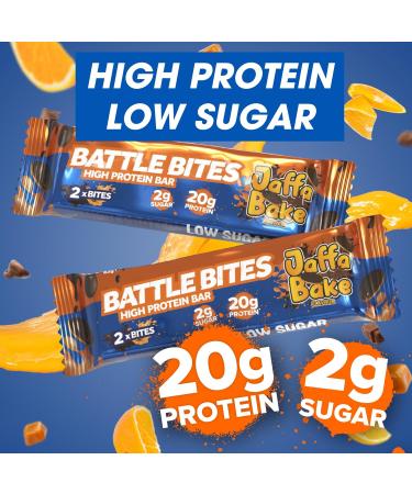 Battle Bites High Protein Bars - Jaffa Orange Flavour - 12 x 62g, Low Sugar, High Fibre, Non-GMO - 20g Protein, 7.5g Fibre, 240 Calories - Made in UK - Chocolate Orange (12 Count) - Buy Online on GoSupps.com