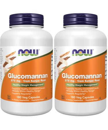 NOW Supplements Glucomannan (Amorphophallus konjac)575 mg 180 Count Capsules (Pack of 2) Konjac 180 Count (Pack of 2)