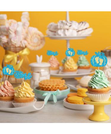Gyufise 24Pcs Pumpkin One Cupcake Toppers Glitter Boy Baby Feet First Birthday Pumpkin Cupcake Picks for Fall Theme Baby Shower Kids 1st Birthday Party Cake Decorations Supplies Blue D Blue One - Buy Online on GoSupps.com