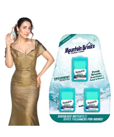 Mountain Breeze Oral Hygiene Mouth Freshener Sugar Free Spearmint Flavoured Breath Strips(24 Strips Each Cassatte)-Pack Of 1(3 Cassette) 50 Grams