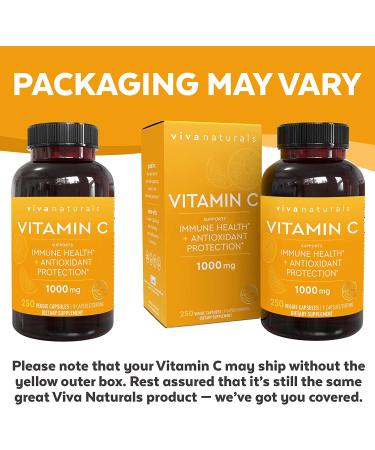 Viva Naturals Vitamin C 1000mg â€“ Non-GMO Immune Support with Bioflavonoids & Rose Hips | 250 Veggie Capsules - Buy Online on GoSupps.com