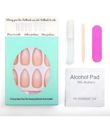 Novaly Ombre Nude Gradient French Tip False Nails - Short/Medium Almond White Pink Press On Nails Kit - Buy Online on GoSupps.com