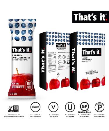 Apple Blueberry Fruit Bar | High Fiber Vegan Snack | Gluten Free Paleo | Non GMO | No Sugar Added | Energy Food (12 Pack) - Buy Online on GoSupps.com