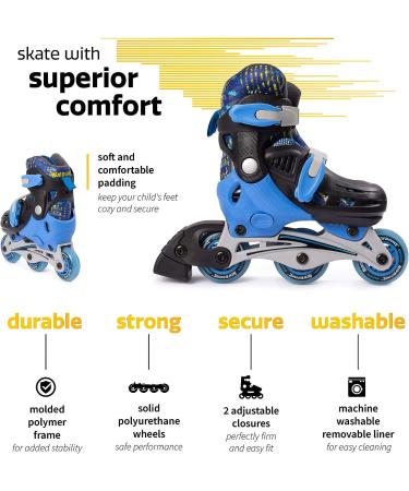 New Bounce Junior Roller Skates EU 24-28/US 8-11 Boys 2-in-1 Tri-Wheel to Inline Skates for Beginners | Blue - Buy Online on GoSupps.com