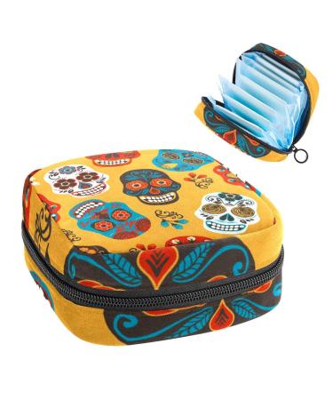 Women's bonds storage pockets Stillpad holder gothic punk boho skull head flower portable period kit pocket feminine product bag for women girls color1
