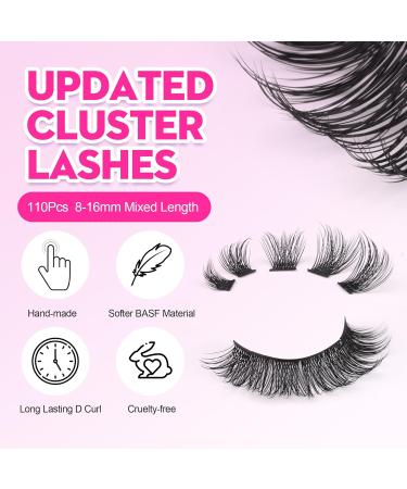 110Pcs Lash Clusters DIY Eyelash Extension Kit | D Curl Mega Volume Wispy Individual Lashes | Long Lasting Bond & Seal | Lash Tweezers | Home Eyelash Extensions - KIT-05 - Buy Online on GoSupps.com